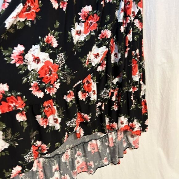 Torrid size 5 rose red black dress elastic top sleeve ruffled off should… - Picture 4 of 6